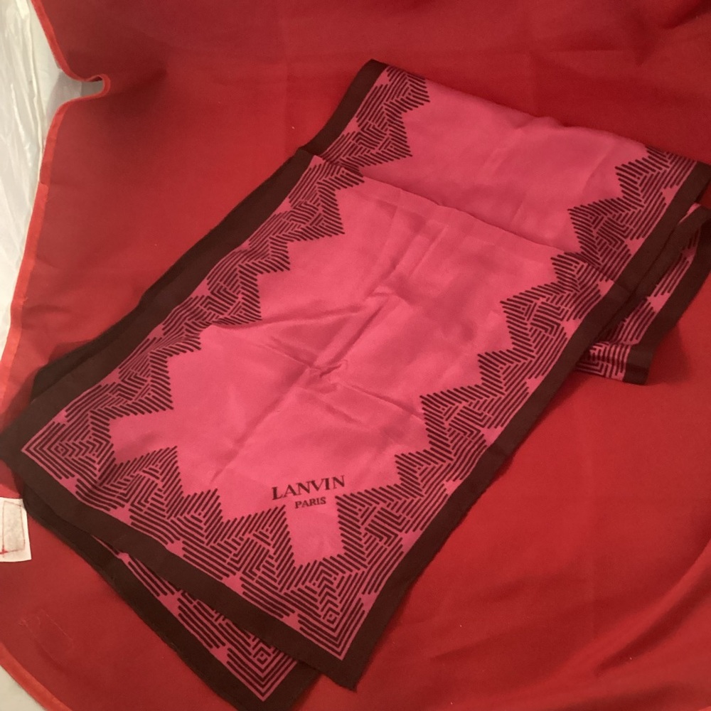 Vintage Lanvin Paris pink and brown long scarf